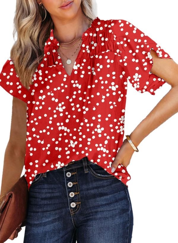 71mbJOLeUCL._AC_SL1500 Women's Casual V Neck Alicia Floral Print Smocked Short Sleeve Chiffon Blouses Bohemian Top Shirts