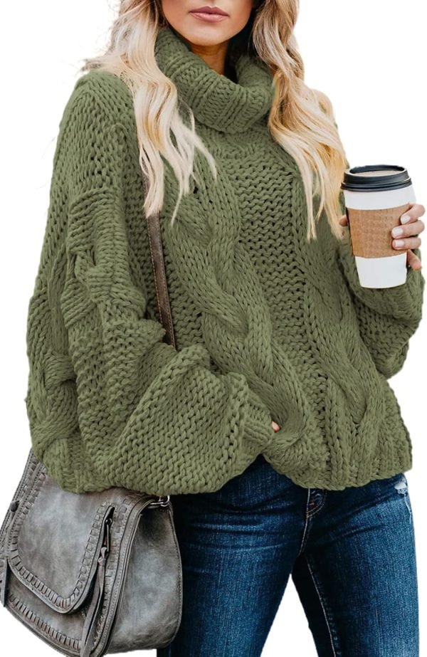 71meRMLsZWL._AC_SL1500 Womens 2024 Winter Fall Solid Turtleneck High Neck Balloon Long Sleeve Sweaters Pullover Outerwear