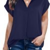 Women's Summer Work Blouse V Neck Short Sleeve Lapel Shirt Top Tunic
