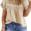 Women Plus Size Tops Crewneck Short Sleeve Lace Crochet Loose Casual Summer Blouses Shirts(1X-5X)