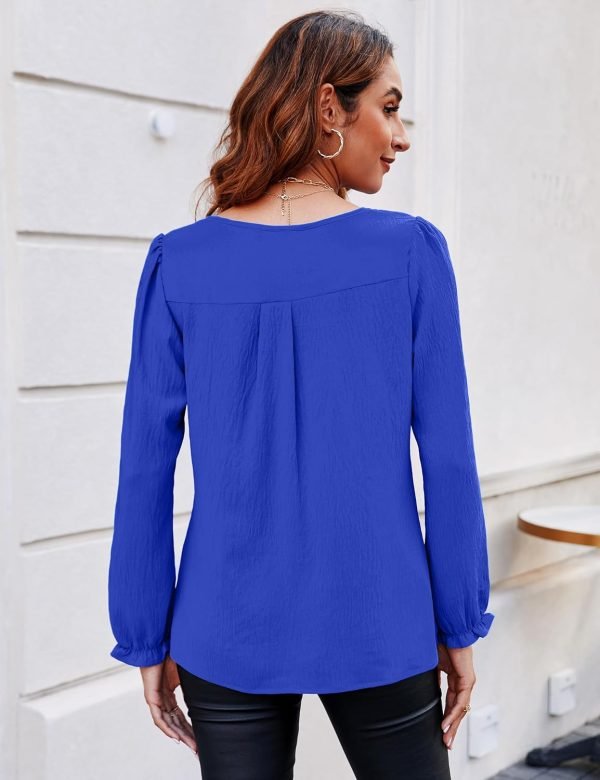 Womens Tops Dressy Casual Long Sleeve Shirts V Neck Chiffon Blouses Fall Clothes 2024