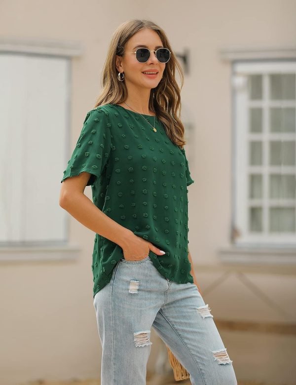 71oBwqetVVS._AC_SL1500 Womens Chiffon Blouse Summer Casual Round Neck Short Sleeve Pom Pom Shirts Top