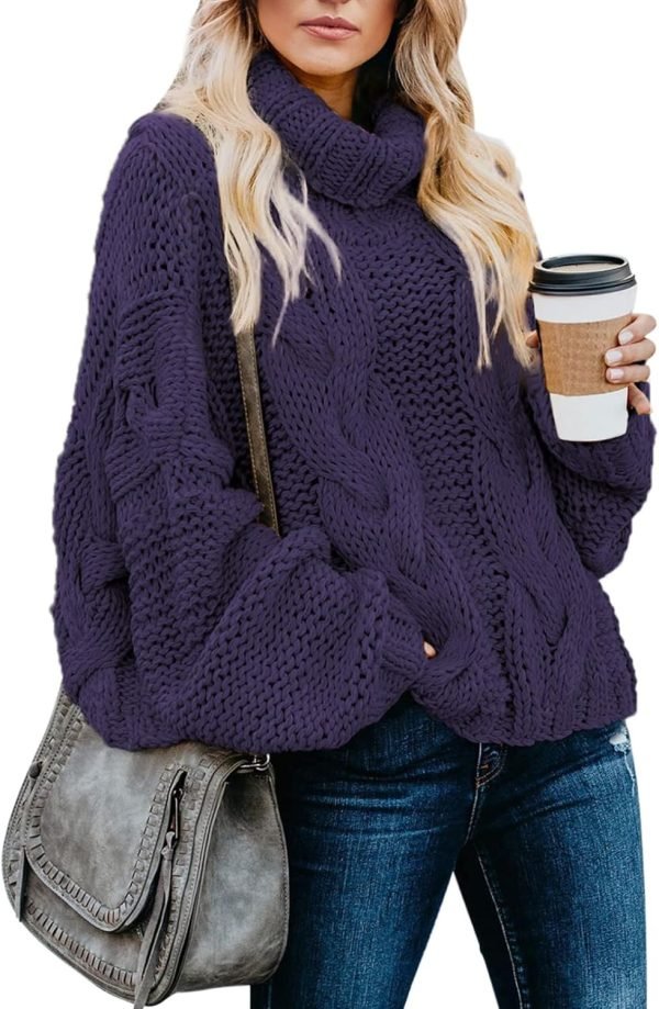 71oFYJrKDkL._AC_SL1500 Womens 2024 Winter Fall Solid Turtleneck High Neck Balloon Long Sleeve Sweaters Pullover Outerwear