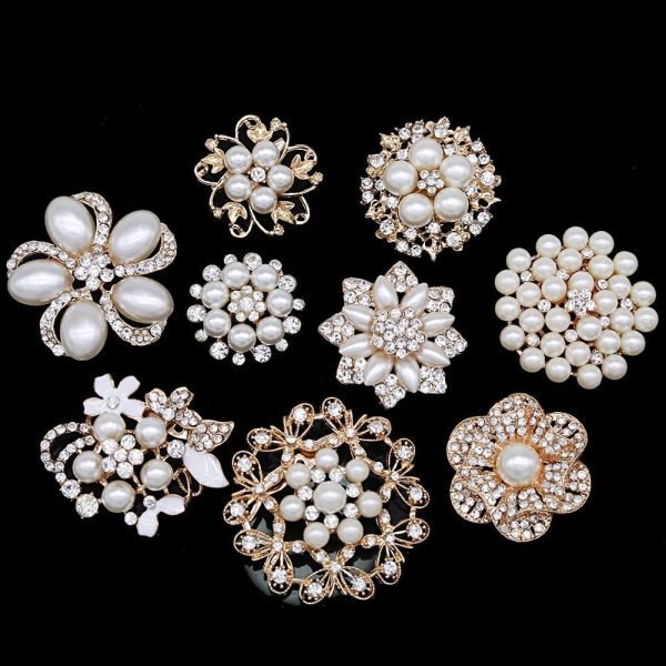 71olCI9fA4L._AC_SL1001 Lot 9pcs Rose Gold-Tone Rhinestone brooches, Big Pearl Crystal Wedding Bouquet kit Set