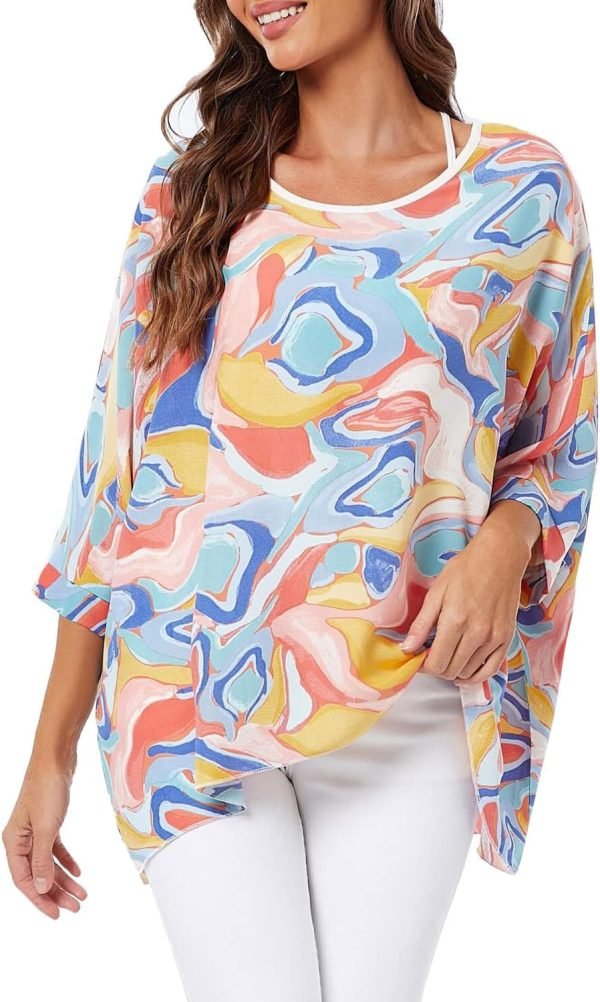 Women Chiffon Blouse Floral Batwing Sleeve Beach Cover Loose Tunic Shirt Tops
