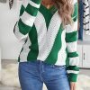 Womens 2024 Deep V Neck Sweaters Striped Long Sleeve Knit Pullover Sweaters for Women