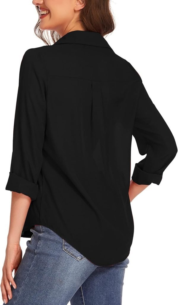 Women Button Down Shirts with Pockets Long Sleeve Office Blouses Casual Business Tops Slim Fit Chiffon Shirts S-XXL
