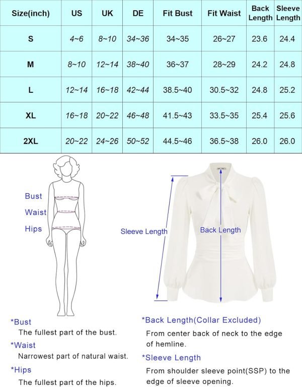 71pBuU9iPoL._AC_SL1500 Women's Long Sleeve Peplum Dressy Shirt Office Bow Tie Work Blouses Tops Smocked Waist