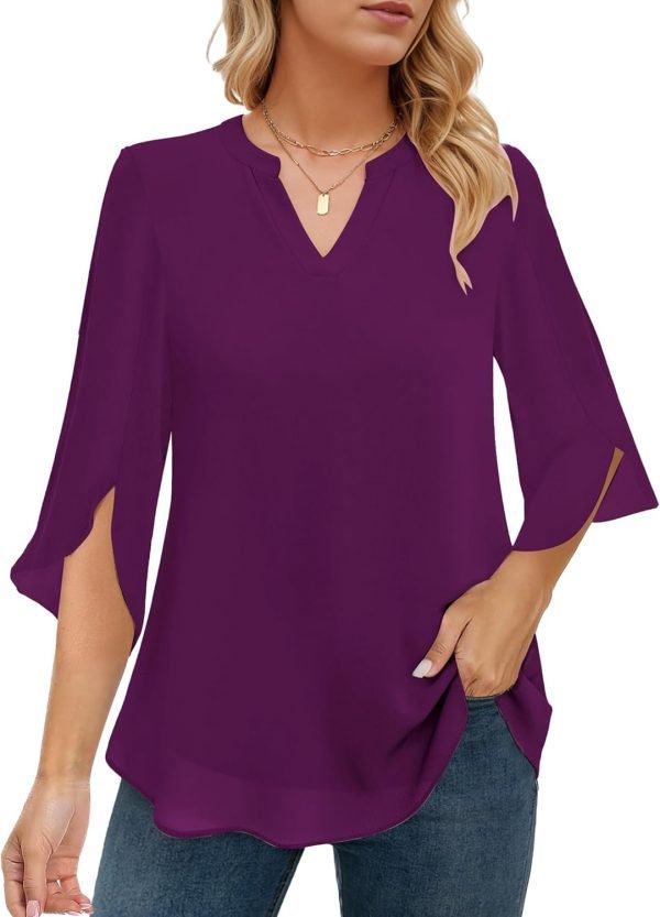 71pRWJUPCVL._AC_SL1500_497323d1-afbd-4bc7-9365-7947259f2544 Women's 3/4 Sleeve Chiffon Blouses for Women Dressy Casual, V Neck Double Layers Chiffon Blouses 2024, Tunic Tops