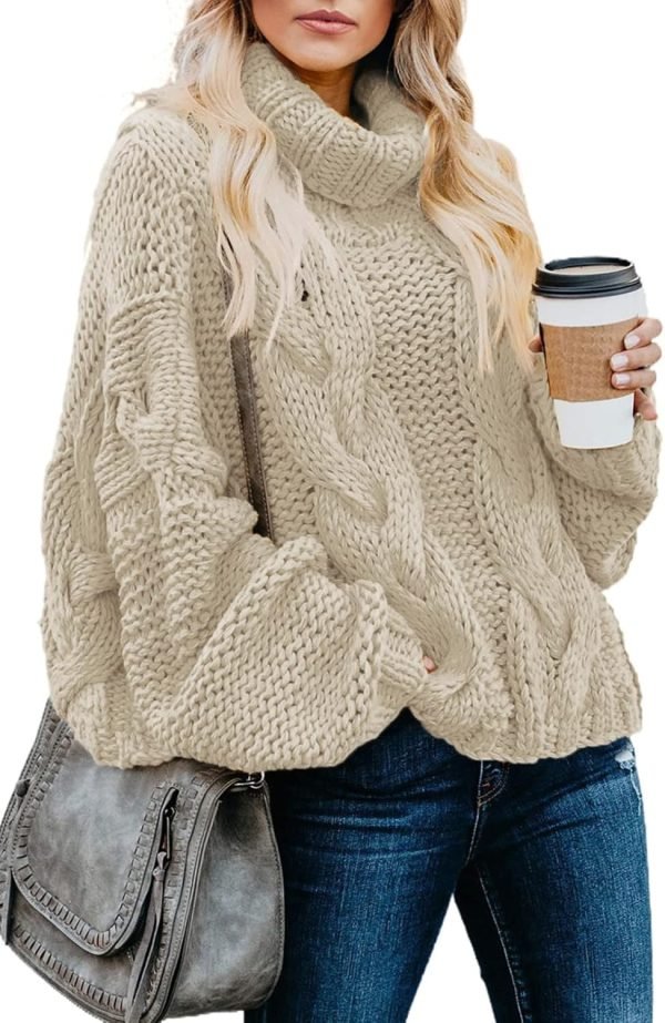 71pkJLcYuGL._AC_SL1500 Womens 2024 Winter Fall Solid Turtleneck High Neck Balloon Long Sleeve Sweaters Pullover Outerwear