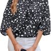 Women's Chiffon Blouse 3/4 Sleeve Crew Neck Loose Tops Casual Blouses Shirt
