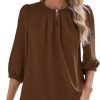 V Neck Puff 3/4 Length Sleeve Womens Tops Dressy Casual Chiffon Work Blouses Pleated T-Shirts Loose Fit S-XXL
