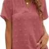 Womens White Chiffon Blouses Short Sleeve V Neck Shirts Summer Casual Polka Dot Tops