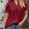 Women's Dressy Casual Business Work Chiffon Blouses Tops Summer V Neck Cute Loose Petal Short Sleeve T-Shirts