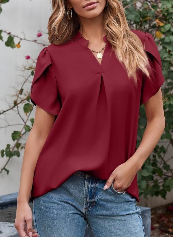 71qRREcgg9L._AC_SL1500 Women's Dressy Casual Business Work Chiffon Blouses Tops Summer V Neck Cute Loose Petal Short Sleeve T-Shirts