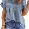 Women Plus Size Tops Crewneck Short Sleeve Lace Crochet Loose Casual Summer Blouses Shirts(1X-5X)