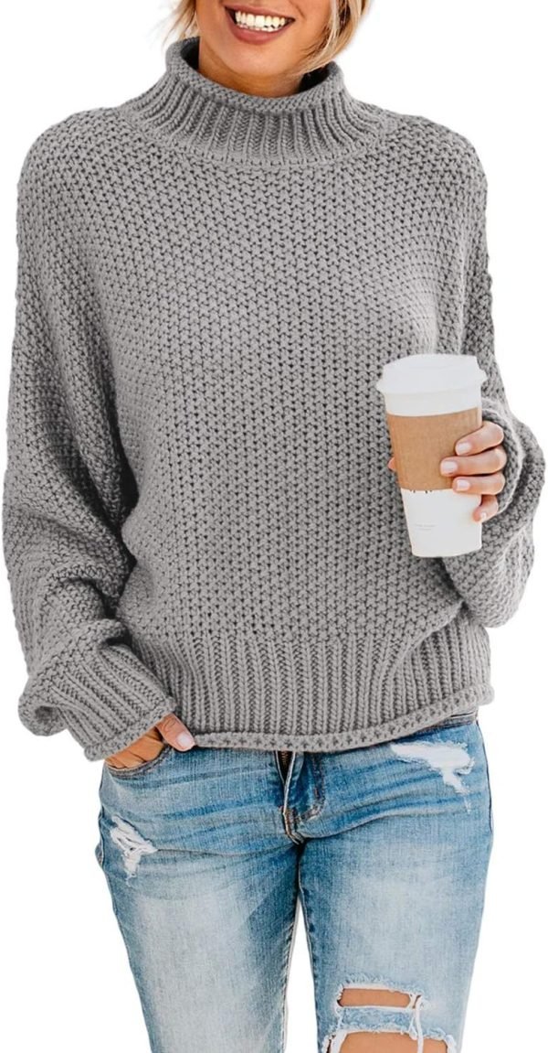 71qtJsotvcL._AC_SL1500 Womens 2024 Winter Fall Solid Turtleneck High Neck Balloon Long Sleeve Sweaters Pullover Outerwear