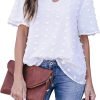 Womens Chiffon Blouse Summer Casual Round Neck Short Sleeve Pom Pom Shirts Top