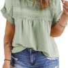 Women Plus Size Tops Crewneck Short Sleeve Lace Crochet Loose Casual Summer Blouses Shirts(1X-5X)