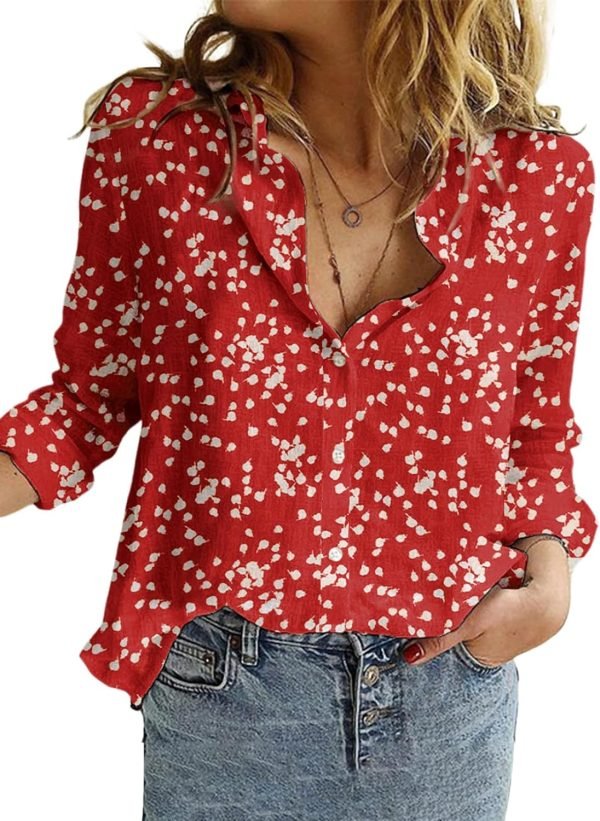 71sJkvCAidL._AC_SL1500 Women's Casual V Neck Alicia Floral Print Roll Up Long Sleeve Chiffon Button Down Blouses Bohemian Top Shirts