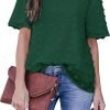 Womens Chiffon Blouse Summer Casual Round Neck Short Sleeve Pom Pom Shirts Top