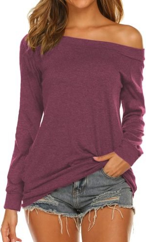 Women's Long Sleeve Boat Neck Off Shoulder Blouse Tops