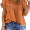 Women Plus Size Tops Crewneck Short Sleeve Lace Crochet Loose Casual Summer Blouses Shirts(1X-5X)