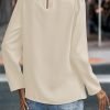 Womens Tops Dressy Casual Pleated Crew Neck Long Sleeve Shirts Office Work Chiffon Blouses