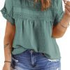 Women Plus Size Tops Crewneck Short Sleeve Lace Crochet Loose Casual Summer Blouses Shirts(1X-5X)