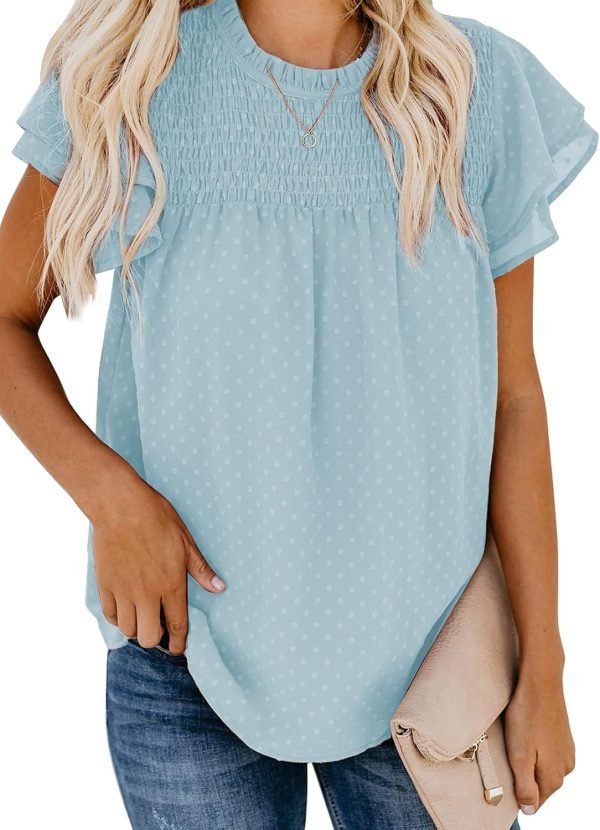 71tmVSCwtHL._AC_SL1500 Womens Crewneck Lace Crochet Pom Pom Flowy Short Sleeve Casual Shirts Blouses Tops