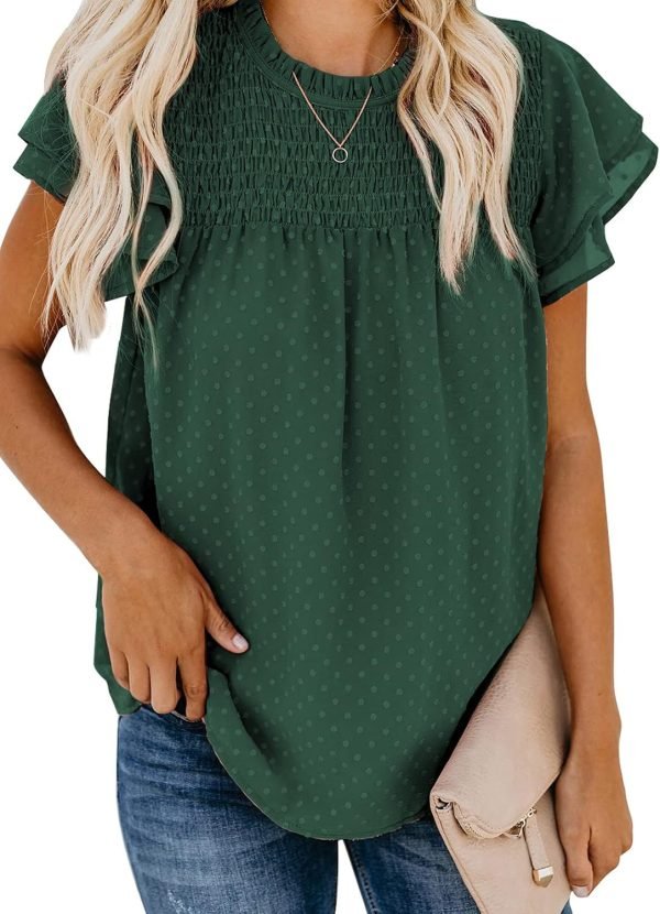 71u5QUbaAyL._AC_SL1500 Womens Crewneck Lace Crochet Pom Pom Flowy Short Sleeve Casual Shirts Blouses Tops