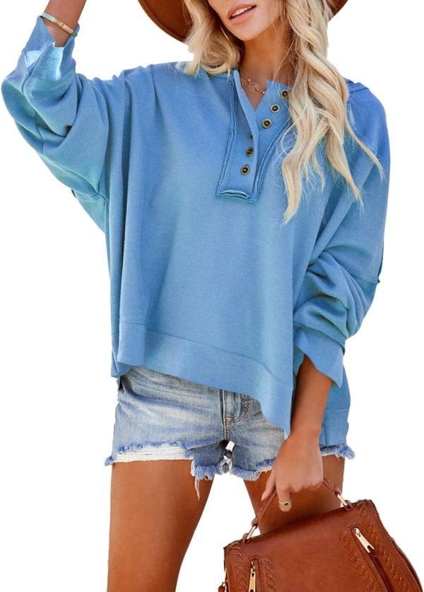 71uwam9KnyL._AC_SL1500 Hoodies for Women 2024 Fashion Fall V Neck Button Down Long Sleeve Hooded Sweatshirts Tops