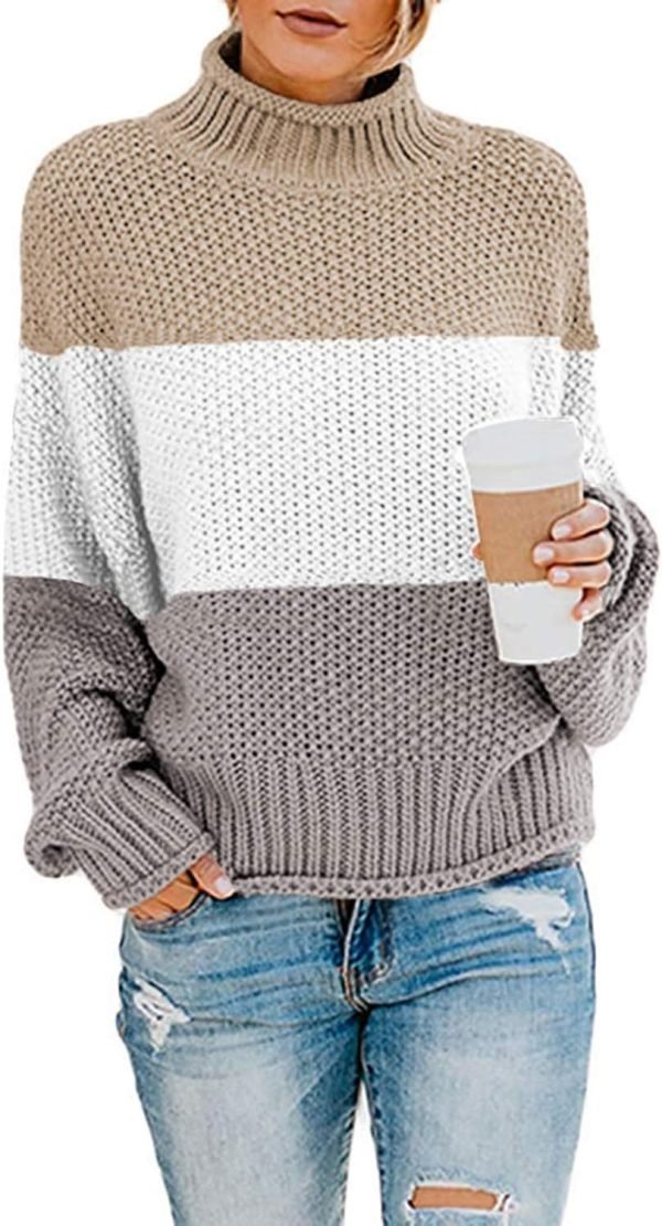 71uxTpHAuWL._AC_SL1500 Womens 2024 Winter Fall Solid Turtleneck High Neck Balloon Long Sleeve Sweaters Pullover Outerwear