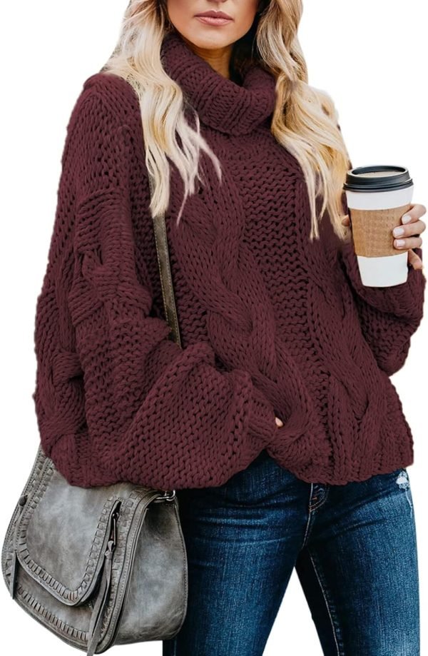 71vdOxqKp_L._AC_SL1500 Womens 2024 Winter Fall Solid Turtleneck High Neck Balloon Long Sleeve Sweaters Pullover Outerwear