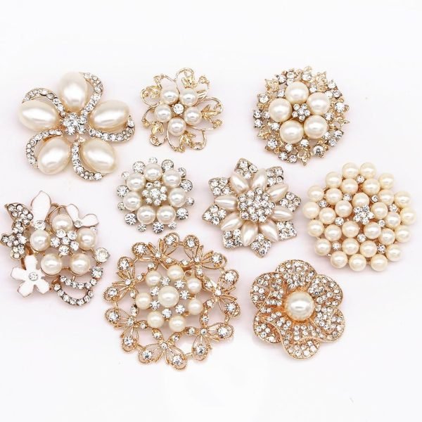 71w2X3tRxQL._AC_SL1001 Lot 9pcs Rose Gold-Tone Rhinestone brooches, Big Pearl Crystal Wedding Bouquet kit Set