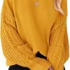 Women's 2024 Fall Long Sleeve Crew Neck Solid Color Cable Knit Chunky Casual Oversized Pullover Sweater Tops