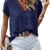 Short Sleeve Blouses for Women 2024 Summer Western Chiffon Shirts Dressy Casual Pearl Tops