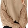 Women's 2024 Fall Long Sleeve Crew Neck Solid Color Cable Knit Chunky Casual Oversized Pullover Sweater Tops