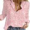 Women's Casual V Neck Alicia Floral Print Roll Up Long Sleeve Chiffon Button Down Blouses Bohemian Top Shirts