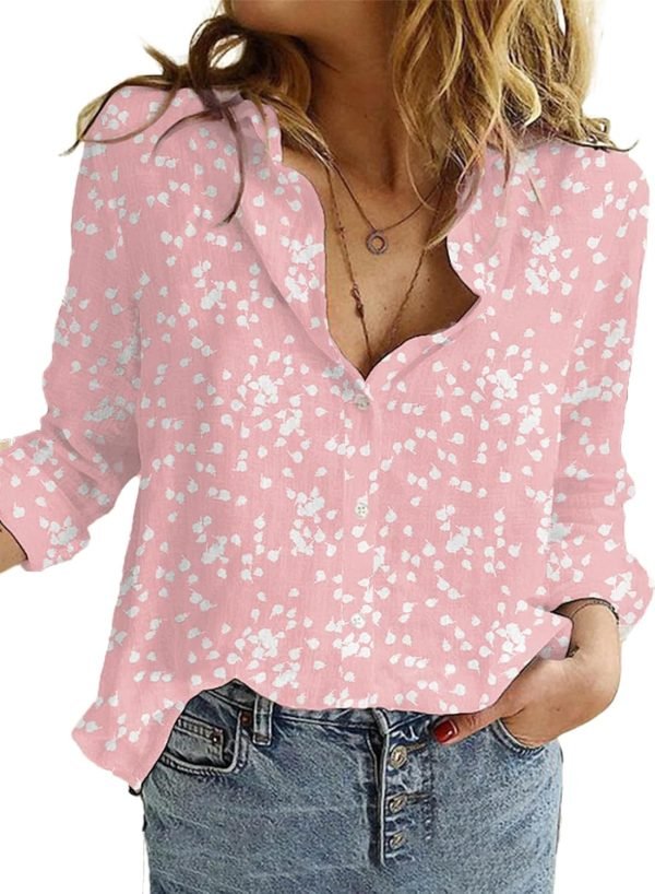 71wv90PsdRL._AC_SL1500 Women's Casual V Neck Alicia Floral Print Roll Up Long Sleeve Chiffon Button Down Blouses Bohemian Top Shirts