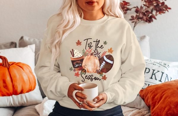 71xwwDTvK0L._AC_SL1500 Tis the Season Fall Sweatshirt for Women Fall Football Long Sleeve Shirt Causal Autumn Pumpkin Pullover Tops