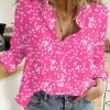 Women's Casual V Neck Alicia Floral Print Roll Up Long Sleeve Chiffon Button Down Blouses Bohemian Top Shirts
