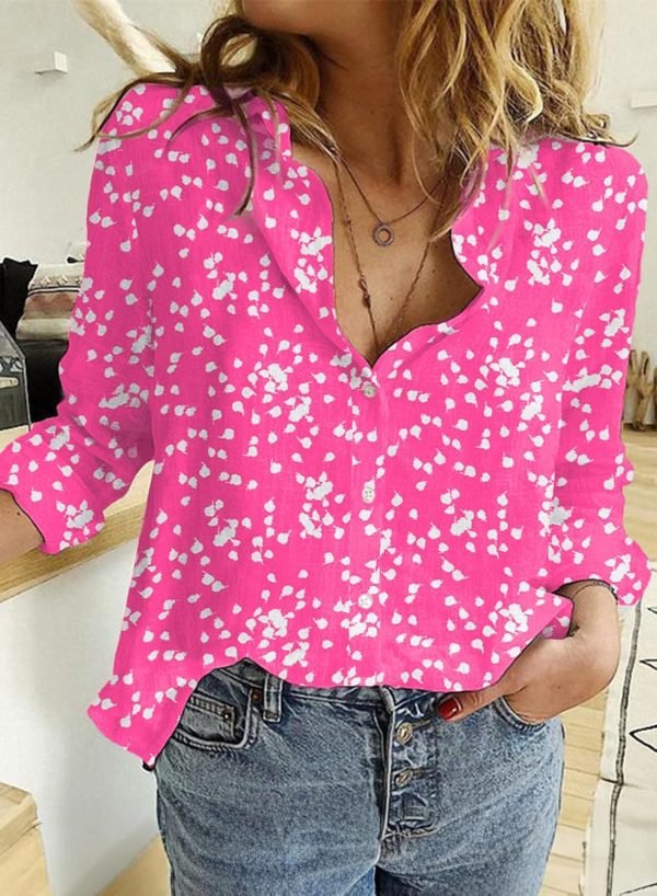 71y2q7OLwyL._AC_SL1500 Women's Casual V Neck Alicia Floral Print Roll Up Long Sleeve Chiffon Button Down Blouses Bohemian Top Shirts