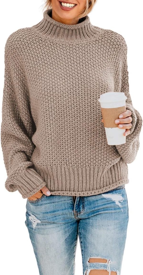 71yK3FTtDgL._AC_SL1500 Womens 2024 Winter Fall Solid Turtleneck High Neck Balloon Long Sleeve Sweaters Pullover Outerwear