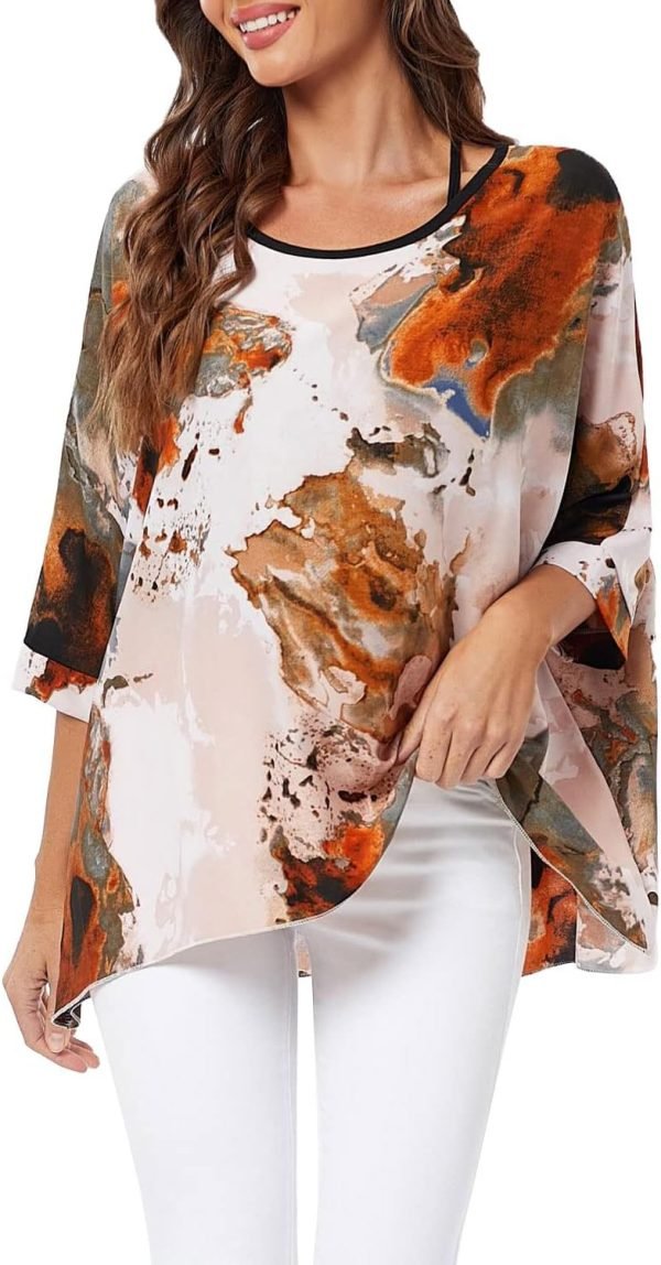 Women Chiffon Blouse Floral Batwing Sleeve Beach Cover Loose Tunic Shirt Tops