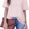 Womens Chiffon Blouse Summer Casual Round Neck Short Sleeve Pom Pom Shirts Top