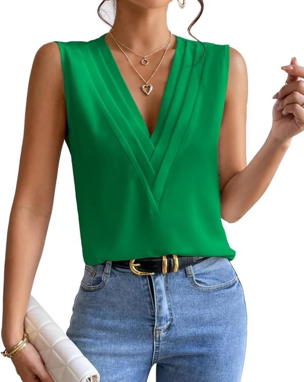 Sleeveless Chiffon Tops for Women Summer Triple V-neck T Shirts Business Office Dressy Outfit Blouse