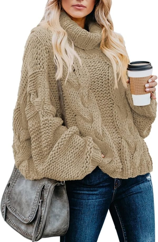 71zjMysHpBL._AC_SL1500 Womens 2024 Winter Fall Solid Turtleneck High Neck Balloon Long Sleeve Sweaters Pullover Outerwear