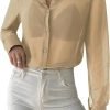 Women's Sheer Mesh Button Up Shirt Long Sleeve See Through Blouse