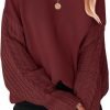 Women's 2024 Fall Long Sleeve Crew Neck Solid Color Cable Knit Chunky Casual Oversized Pullover Sweater Tops